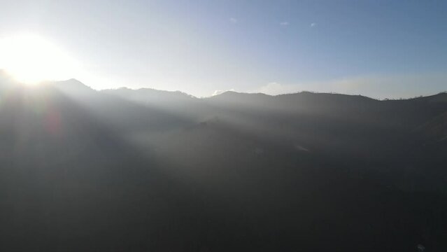 Aerial morning view of a mountain in Bromo, East Java, Indonesia