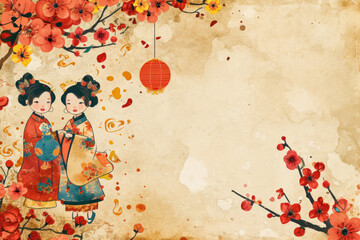 Chinese lunar new year celebration template with copy space design.