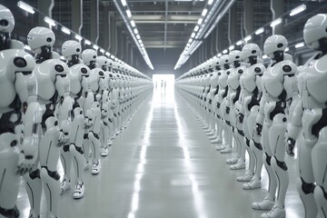 A Large Group of Star Wars Characters Lined Up in a Hallway
