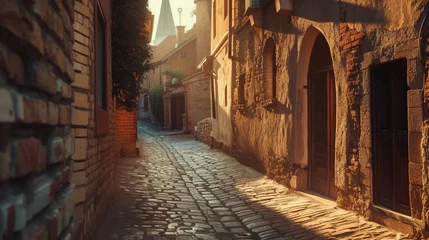 Gordijnen beautiful view of ancient narrow medieval street town © sania