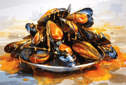 a plate of mussels with sauce