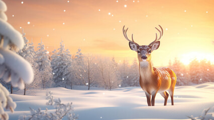 deer in a clearing in the winter forest. - 734255522