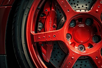 Close-Up of a Red Wheel on a Car