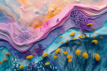 Whimsical pastel floral background wallpaper - obrazy, fototapety, plakaty