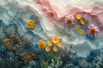 Fototapeta na wymiar Whimsical pastel floral background wallpaper