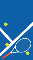 Tennis racket and tennis balls on a blue tennis court - vector CMYK	
