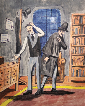 Dr. Jekyll and Mr. Hyde.  The good and evil sides of the same man.  Original art by contributor.  Story is public domain.  
