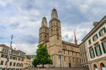 Naklejka premium Grossmunster cathedral in Zurich, Switzerland