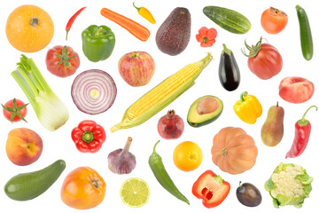 Beautiful pattern fresh fruits and vegetables isolated on white