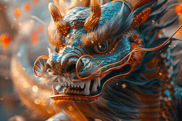 Dragon dance during Chinese New Year street celebration