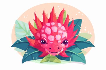 Obraz premium Pink Flower With Green Leaves on White Background