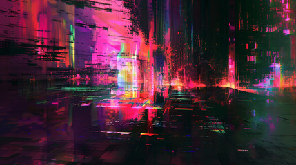 Against a backdrop of glitched-out pixels, a digital symphony unfolds, each note a burst of color and light. The digital artist orchestrates a visual cacophony, blending elements o