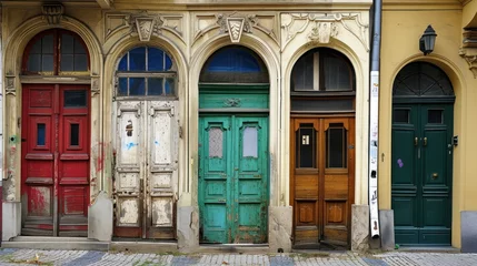 Deurstickers Vintage doors in historical buildings of Prague city in Czech Republic in Europe. © Joyce
