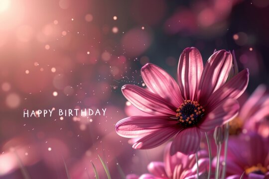 happy birthday flower pictures in the style of light magenta Generative AI