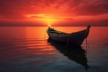Pair boat sunset. Sea ship. Generate Ai