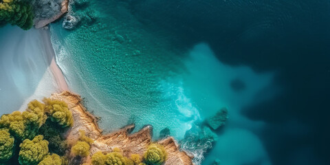 drone photo of a coastline with blue water