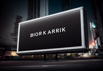 Blank white banner mockup on black city billboard, 3d rendering. Empty bill board mock up isolated. 3d illustration. Generative AI
