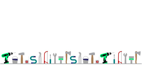 Professional handyman services. Vector banner template with tools collection and text space.  Set of colorful repair tools on white background for your web site design, app, UI. EPS10.