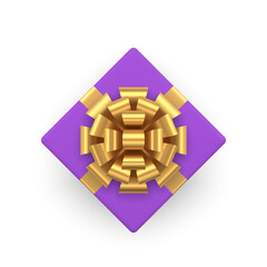 Purple luxury gift box with premium golden bow ribbon top view 3d icon realistic vector illustration