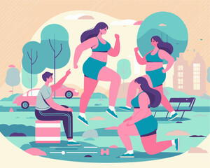 Fototapeta premium Sporty people running in the park. The fight against excess weight. Healthy lifestyle.