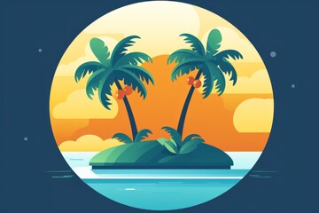 Fototapeta na wymiar Tropical Island With Two Palm Trees