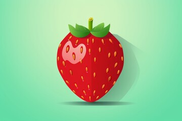 Red Strawberry With Green Leaf