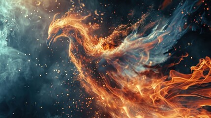 A phoenix made from fire and lights. - obrazy, fototapety, plakaty