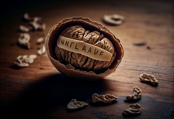 Walnut shell with a word IDEA written on piece of paper. Generative AI