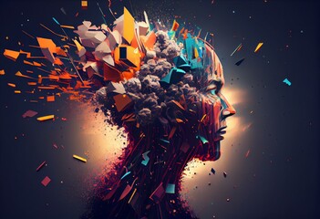 Exploding Head: An Illustration of Overthinking and being Overwhelmed (Ai generated). Generative AI