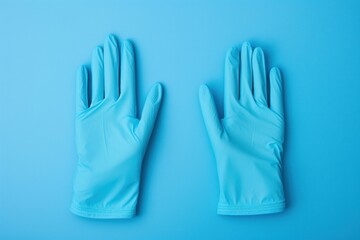 Sterile Pair of medical gloves on blue background. Clean medicine latex rubber protection. Generate Ai