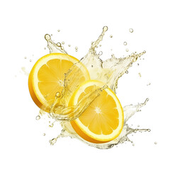 realistic fresh ripe lemon with slices falling inside swirl fluid gestures of milk or yoghurt juice splash png isolated on a white background with clipping path. selective focus