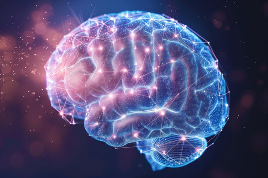 a brain made out of blue light, a digital world