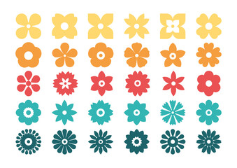 Set of floral icons with different abstract flowers. Vector silhouette of geometric flower. Symbol, sign, design element