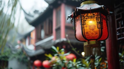Beautiful vintage lanterns in street to celebrate Chinese lunar new year.
