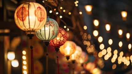 Obraz na płótnie Canvas Beautiful vintage lanterns in street to celebrate Chinese lunar new year.