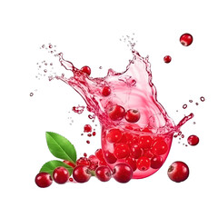 realistic fresh ripe lingonberry with slices falling inside swirl fluid gestures of milk or yoghurt juice splash png isolated on a white background with clipping path. selective focus