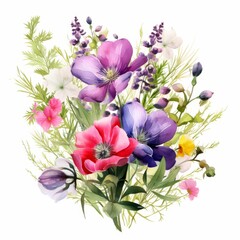 Vibrant array of colorful wildflowers blooming beautifully on a pristine white background