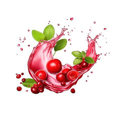 realistic fresh ripe lingonberry with slices falling inside swirl fluid gestures of milk or yoghurt juice splash png isolated on a white background with clipping path. selective focus