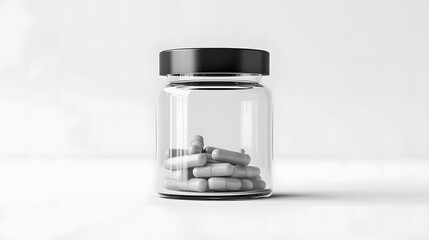 Plastic jar with pills mockup on white background