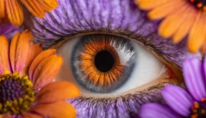 Foto op Canvas An eye with purple and orange flowers © blackdiamond67