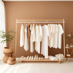 Trendy Clothing Rack with Neutral Palette in Modern Room Decor