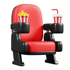 Cinema Chair with Soda Drink and Popcorn 3D render icon
