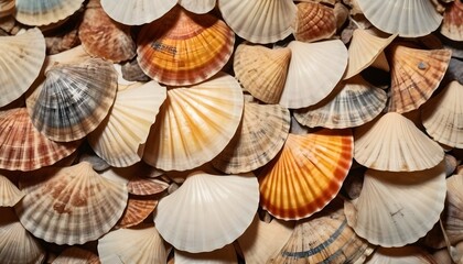 Macro close-up on plate seashells - obrazy, fototapety, plakaty