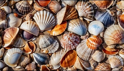 Seashells macro close-up, view from  above