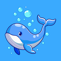 Cute whale swimming cartoon vector icon illustration animal nature icon concept isolated