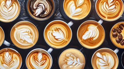 Collection of typical latte coffee art patterns .