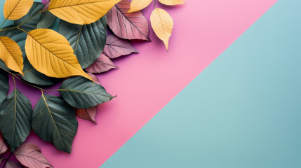 Pastel background and leaves with room for text