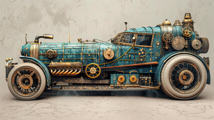 blueprint and diagrams for steampunk car. - obrazy, fototapety, plakaty
