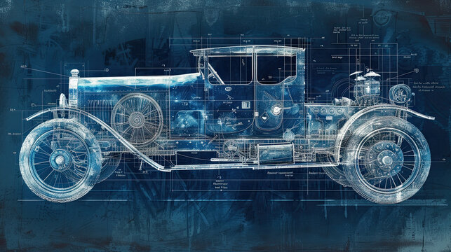blueprint and diagrams for steampunk car.