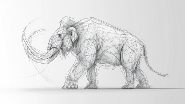 Hand pencil sketch drawing of mammoth the ancient prehistoric animal.